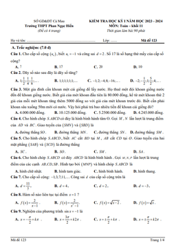 đề học kỳ 1 toán 11 năm 2023 – 2024 trường thpt phan ngọc hiển – cà mau