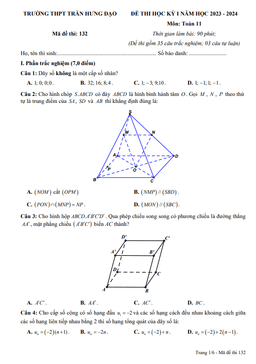 đề học kỳ 1 toán 11 năm 2023 – 2024 trường thpt trần hưng đạo – ninh bình