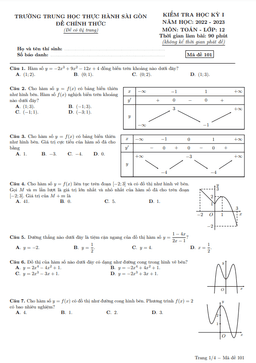 đề học kỳ 1 toán 12 năm 2022 – 2023 trường th thực hành sài gòn – tp hcm