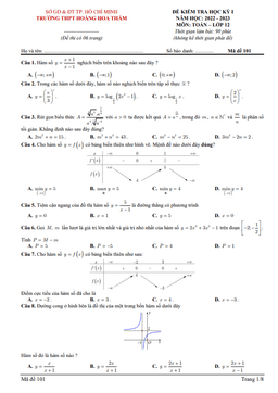 đề học kỳ 1 toán 12 năm 2022 – 2023 trường thpt hoàng hoa thám – tp hcm