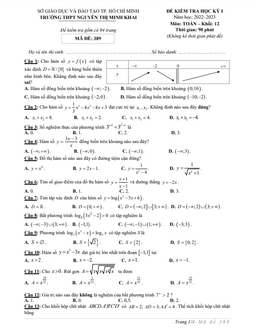 đề học kỳ 1 toán 12 năm 2022 – 2023 trường thpt nguyễn thị minh khai – tp hcm