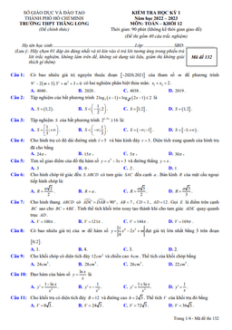 đề học kỳ 1 toán 12 năm 2022 – 2023 trường thpt thăng long – tp hcm