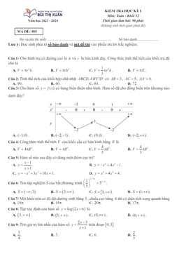 đề học kỳ 1 toán 12 năm 2023 – 2024 trường thpt bùi thị xuân – tp hcm