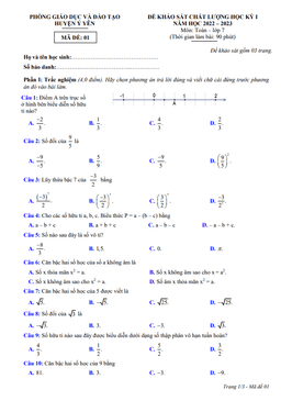 đề học kỳ 1 toán 7 năm 2022 – 2023 phòng gd&đt ý yên – nam định