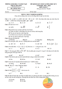 đề học kỳ 1 toán 7 năm 2023 – 2024 phòng gd&đt mỹ hào – hưng yên