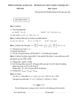 đề học kỳ 1 toán 8 năm 2022 – 2023 phòng gd&đt tiền hải – thái bình