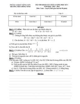 đề học kỳ 1 toán 8 năm 2022 – 2023 trường thcs đông ninh – thanh hóa