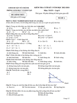 đề học kỳ 1 toán 8 năm 2023 – 2024 phòng gd&đt núi thành – quảng nam
