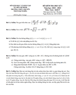 đề học kỳ 1 toán 9 năm 2022 – 2023 trường chuyên trần đại nghĩa – tp hcm