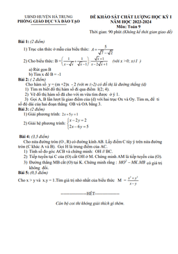 đề học kỳ 1 toán 9 năm 2023 – 2024 phòng gd&đt hà trung – thanh hóa