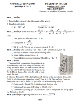 đề học kỳ 1 toán 9 năm 2023 – 2024 phòng gd&đt thạch thất – hà nội