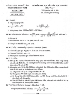 đề học kỳ 1 toán 9 năm 2023 – 2024 trường marie curie – hà nội