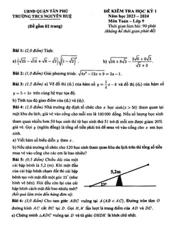 đề học kỳ 1 toán 9 năm 2023 – 2024 trường thcs nguyễn huệ – tp hcm