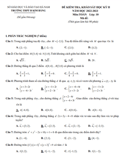 đề học kỳ 2 toán 10 năm 2022 – 2023 trường thpt b kim bảng – hà nam