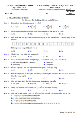 đề học kỳ 2 toán 10 năm 2022 – 2023 trường thpt mai thúc loan – hà tĩnh