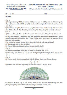 đề học kỳ 2 toán 10 năm 2022 – 2023 trường thpt tân phong – tp hcm