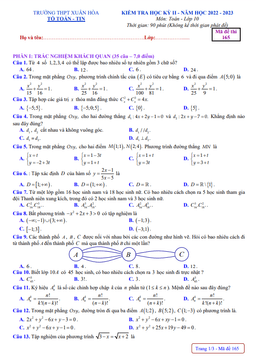 đề học kỳ 2 toán 10 năm 2022 – 2023 trường thpt xuân hòa – vĩnh phúc