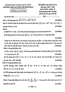 đề học kỳ 2 toán 10 năm 2023 – 2024 trường thpt nguyễn thị minh khai – tp hcm