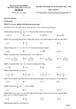 đề học kỳ 2 toán 10 năm 2023 – 2024 trường thpt nhữ văn lan – hải phòng