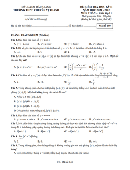 đề học kỳ 2 toán 11 năm 2021 – 2022 trường chuyên vị thanh – hậu giang
