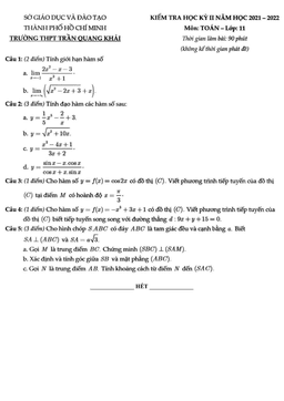 đề học kỳ 2 toán 11 năm 2021 – 2022 trường thpt trần quang khải – tp hcm