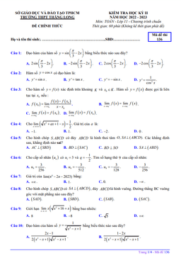 đề học kỳ 2 toán 11 năm 2022 – 2023 trường thpt thăng long – tp hcm