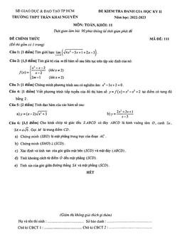 đề học kỳ 2 toán 11 năm 2022 – 2023 trường thpt trần khai nguyên – tp hcm