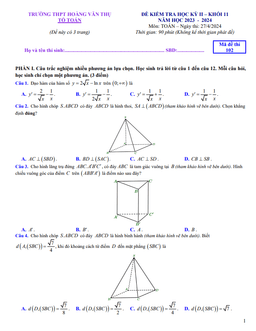 đề học kỳ 2 toán 11 năm 2023 – 2024 trường thpt hoàng văn thụ – hà nội
