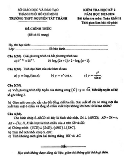 đề học kỳ 2 toán 11 năm 2023 – 2024 trường thpt nguyễn tất thành – tp hcm