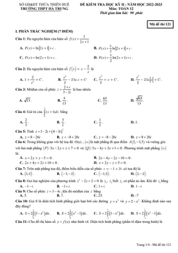 đề học kỳ 2 toán 12 năm 2022 – 2023 trường thpt hà trung – tt huế