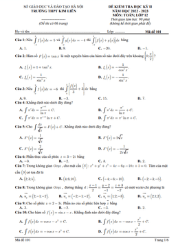 đề học kỳ 2 toán 12 năm 2022 – 2023 trường thpt kim liên – hà nội