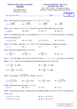 đề học kỳ 2 toán 12 năm 2022 – 2023 trường thpt trần kỳ phong – quảng ngãi