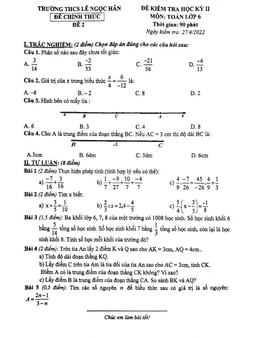 đề học kỳ 2 toán 6 năm 2021 – 2022 trường thcs lê ngọc hân – hà nội