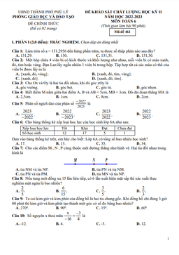 đề học kỳ 2 toán 6 năm 2022 – 2023 phòng gd&đt phủ lý – hà nam