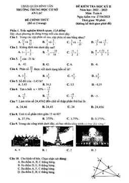 đề học kỳ 2 toán 6 năm 2022 – 2023 trường thcs an lạc – tp hcm