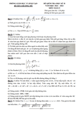 đề học kỳ 2 toán 9 năm 2021 – 2022 phòng gd&đt chương mỹ – hà nội