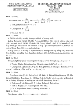 đề học kỳ 2 toán 9 năm 2021 – 2022 phòng gd&đt hai bà trưng – hà nội