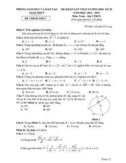 đề học kỳ 2 toán 9 năm 2022 – 2023 phòng gd&đt giao thuỷ – nam định