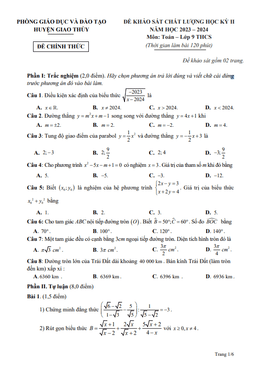 đề học kỳ 2 toán 9 năm 2023 – 2024 phòng gd&đt giao thủy – nam định
