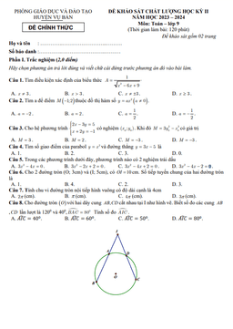 đề học kỳ 2 toán 9 năm 2023 – 2024 phòng gd&đt vụ bản – nam định
