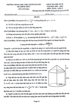 đề học kỳ 2 toán 9 năm 2023 – 2024 trường thực hành sài gòn – tp hcm