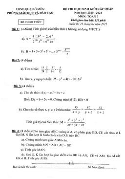 đề học sinh giỏi cấp quận toán 7 năm 2020 – 2021 phòng gd&đt ô môn – cần thơ