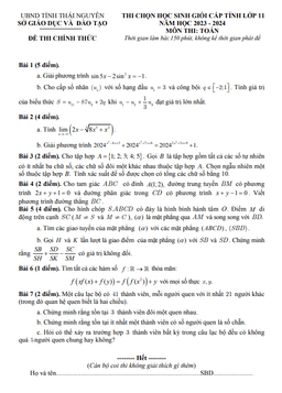 đề học sinh giỏi cấp tỉnh toán 11 năm 2023 – 2024 sở gd&đt thái nguyên