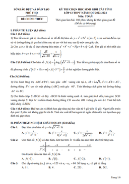 đề học sinh giỏi cấp tỉnh toán 12 năm 2023 – 2024 sở gd&đt phú thọ