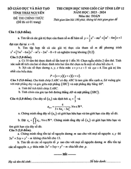 đề học sinh giỏi cấp tỉnh toán 12 năm 2023 – 2024 sở gd&đt thái nguyên