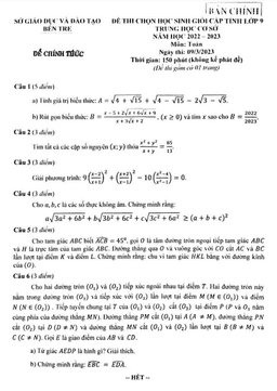 đề học sinh giỏi cấp tỉnh toán 9 năm 2022 – 2023 sở gd&đt bến tre