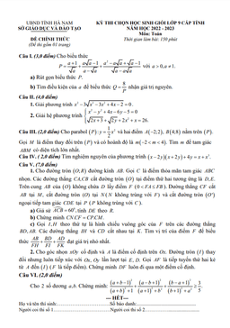 đề học sinh giỏi cấp tỉnh toán 9 năm 2022 – 2023 sở gd&đt hà nam