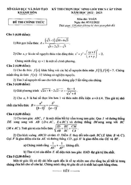 đề học sinh giỏi cấp tỉnh toán thcs năm 2022 – 2023 sở gd&đt khánh hòa