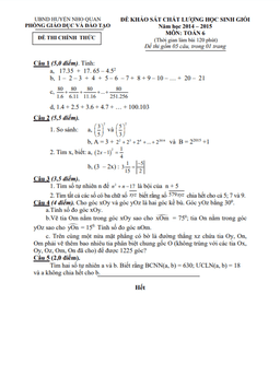đề học sinh giỏi huyện toán 6 năm 2014 – 2015 phòng gd&đt nho quan – ninh bình