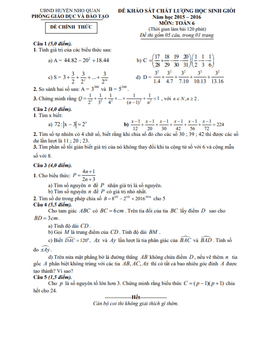 đề học sinh giỏi huyện toán 6 năm 2015 – 2016 phòng gd&đt nho quan – ninh bình